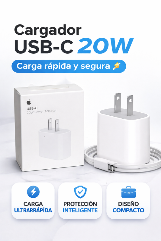 Cargador Tipo C 20W – Carga Rápida y Segura ⚡