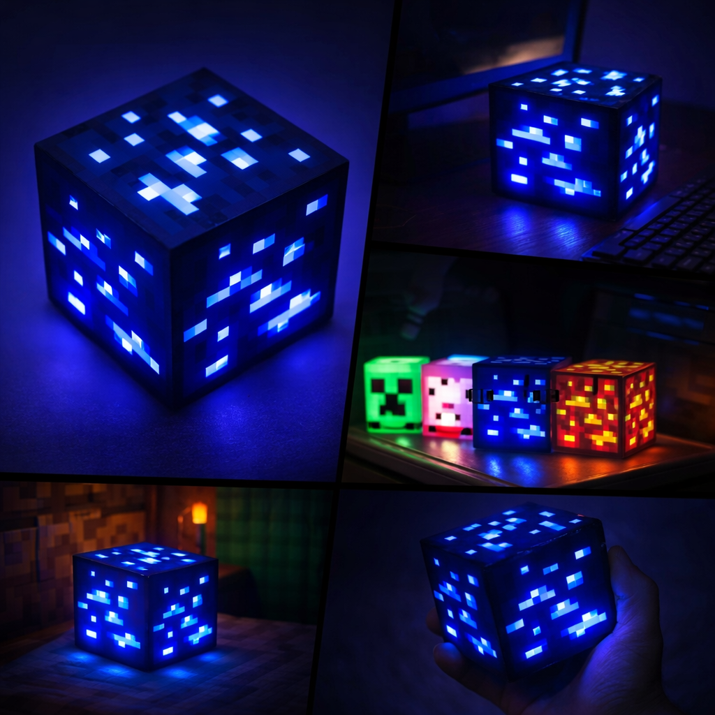 Lámpara Cubo Mineral LED Gamer – Ilumina tu Setup al Estilo Minecraft 💎